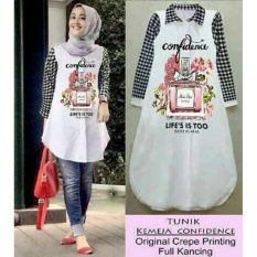 Kemeja Tunik Wanita Polos Confi lengan Panjang / Baju terusan / Long Hem / Dress Muslim / Hijab Tanpa Pasmina (nfidenceco) NR - Hitam