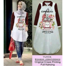 Kemeja Tunik Wanita Polos Confi lengan Panjang / Baju terusan / Long Hem / Dress Muslim / Hijab Tanpa Pasmina (nfidenceco) NR - Merah