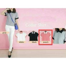 Baju Wanita DE Kemeja Top Cewek Wanita Polos Simple Vincy / Kemeja Top Cewek Berkerah Banyak Warna / Fashion Kasual Formal elegant (llarco hirtts) - Peach D3C