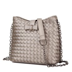 KGS Tas Selempang Wanita Impor Casual/Formal Woven Bow Chain Strap Shoulder Bag - Emas