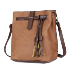 KGS Tas Casual Wanita Bucket Leather Looks Front Pocket Shoulder Bag - Coklat