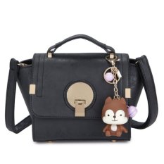 KGS Tas Selempang Wanita Impor Casual Round Lock Anima Tassel Mini Trapeze Satchel Bag - Hitam