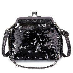 KGS Tas Selempang Wanita Impor Pesta Casual Wanita Sequins Croco Frame Shoulder Bag - Hitam