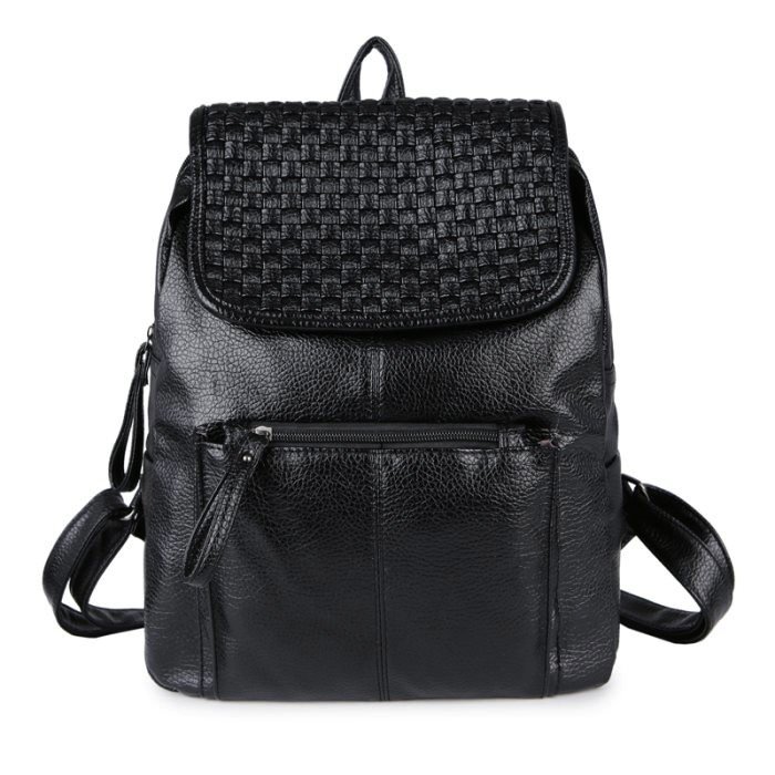 KGS Tas Ransel Backpack Wanita Casual Woven Flap - Hitam