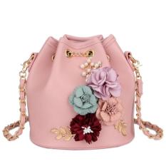 KGS Tas Selempang Wanita Impor Casual Pesta Flowers Bucket Sling Bag - Pink