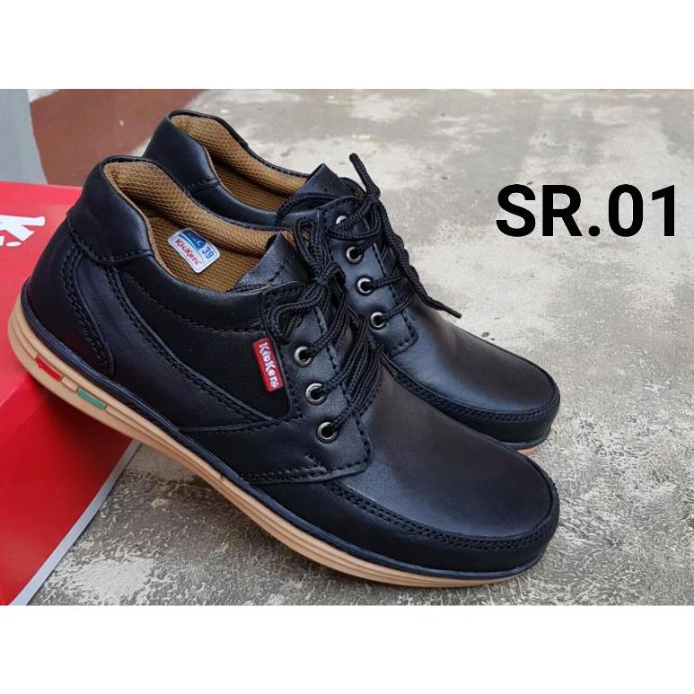 Kickers - Sepatu Casual Pria 100% Kulit Asli Sapi Warna Hitam & Coklat 01
