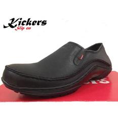 Kickers Sepatu Slip on Boots Pria Kulit Asli - Black kulit jeruk
