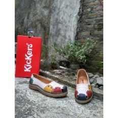 Sepatu Flat Wanita Kickers White Combine Leather