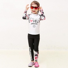 KID Girl Beachwear 2 Pieces Cute Floral Print Tabir Surya Lengan Panjang Celana Panjang Swimsuit 7100 (Putih)-Intl