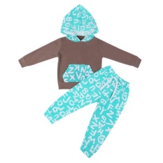 Anak-anak Bayi Perempuan Anak Laki-laki Huruf Cetak Bertudung Atasan + Celana Outfits Set 2 Pcs Jas-Internasional