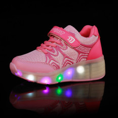 Anak Laki-laki Perempuan Tinggi Top Sepatu LED Light Up Heelys Roda Roda Tunggal Tunggal dengan Roda Skate Sepatu Sneaker Unisex-Intl