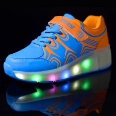 Anak Laki-laki Perempuan Tinggi Top Sepatu LED Light Up Heelys Roda Roda Tunggal Tunggal dengan Roda Skate Sepatu Sneaker Unisex-Intl