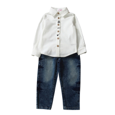 Anak-anak Remaja Lelaki Long Sleeve Kapas Kemeja Tops Jeans Celana Pakaian Pakaian-Intl