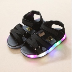 Anak-anak Fashion LED Light Sandal Bayi Bernapas Nyaman Kets (Hitam)-Intl