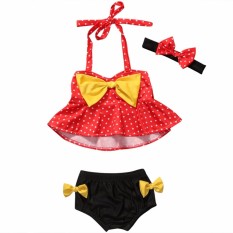 Anak-anak Perempuan Polka Titik Baju Renang Bathing Setelan Beachwear (Menyajikan Ikat Kepala)-Internasional