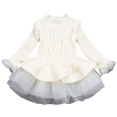 Anak-anak Gadis Rajutan Sweater Musim Dingin Pullovers Crochet Tutu Dress Tops Pakaian-Intl