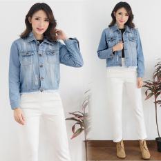 Kimberly Ripped Jaket Jeans Biru Medium - Jaket Jeans Wanita Model Sobek - Jaket Levis Cewek