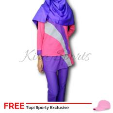 Kira Baju Senam Muslim Wanita Aleea Kaos Olahraga Joging Yoga Lari FREE Topi Sporty Exclusive - Merah Muda
