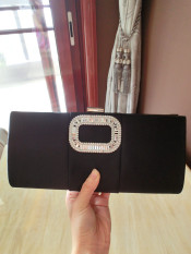 Klasik Batu Kristal Udara Kancing Persegi Tas Clutch Tas Wanita (Perak Tanpa Sisi Sabuk)