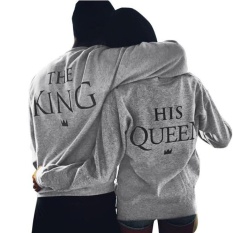 Kleinsho Wanita Abu-abu Queen Letter Cetak Lengan Panjang T-Shirt Blus Atas Couple Shirt-Intl