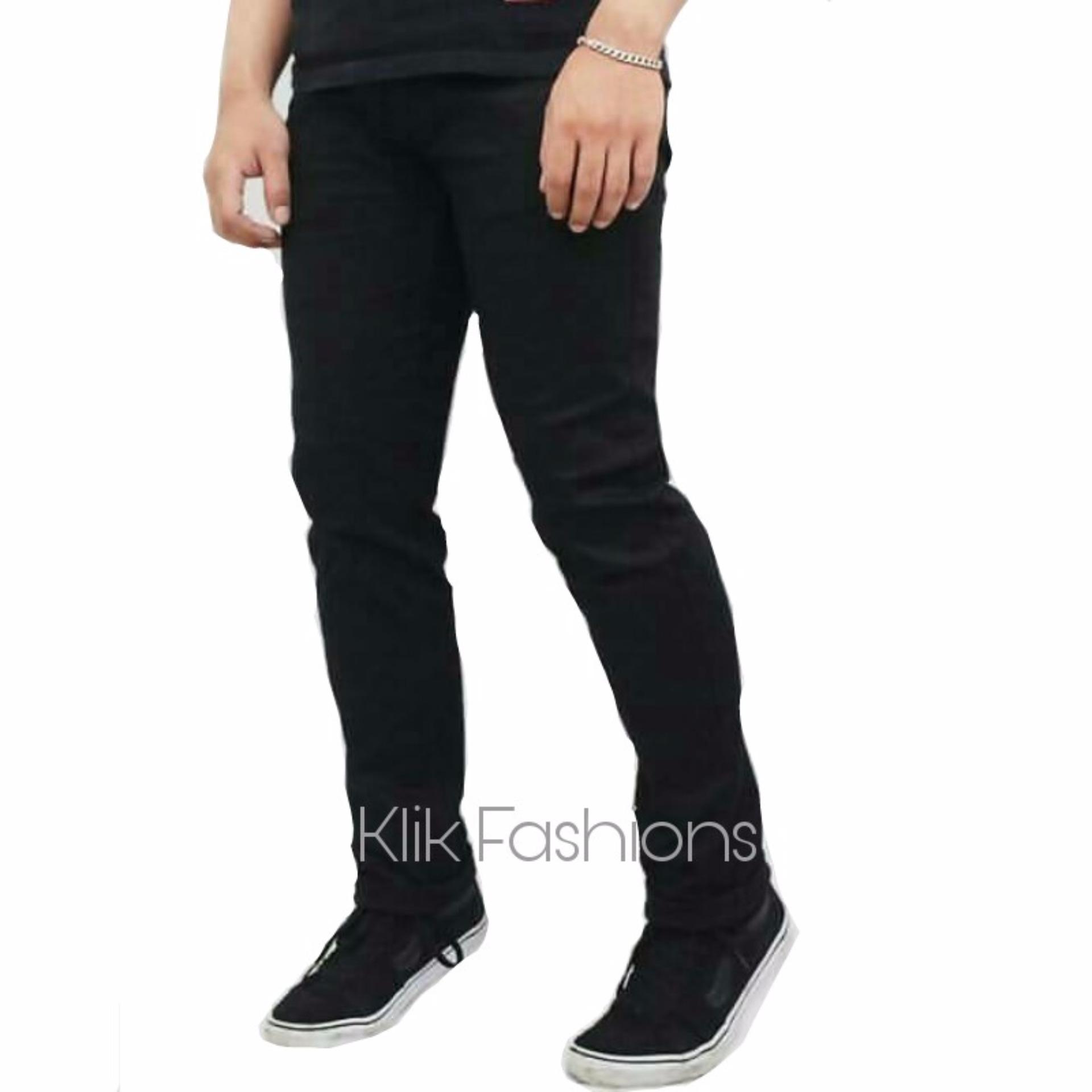 KlikFashions Celana Jeans Denim Pria Hitam Strecht Best Seller