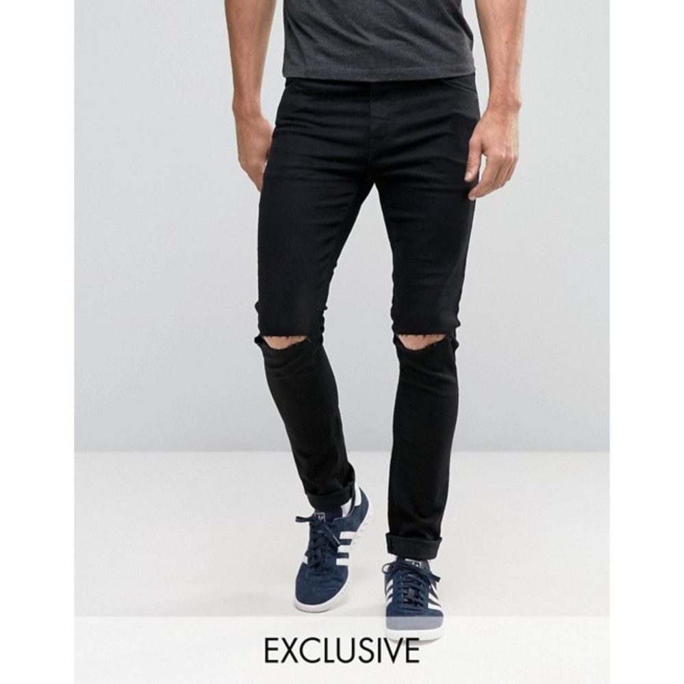 KlikFashions Celana Jeans Denim Pria Hitam Sobek