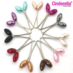 Klip Turki Hijab Mutiara Lonjong / Clip Peniti Tuspin Jilbab Kerudung - 12pcs
