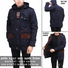 KOF Jaket pria model parka list pocket suede keren - ( Biru tua )
