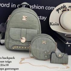 Tas BACKPACK/Ransel/TAS MINI BACKPACK/Tas Anak/Tas 3in1/Tas 4in1/TAS CROS BODY/TAS Drawstring backpack/Tas Messenger/Tas Chanel/Tas Dior/Tas FendI/Tas Louis Vuitton/Tas Prada/Tas Gucci/Tas murah KOIN 3PC BACKPACK GREY