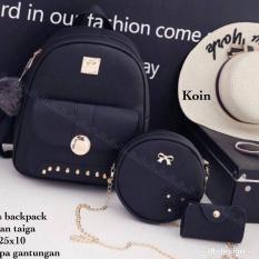 Tas BACKPACK/Ransel/TAS MINI BACKPACK/Tas Anak/Tas 3in1/Tas 4in1/TAS CROS BODY/TAS Drawstring backpack/Tas Messenger/Tas Chanel/Tas Dior/Tas FendI/Tas Louis Vuitton/Tas Prada/Tas Gucci/Tas murah KOIN 3PC BACKPACK HITAM