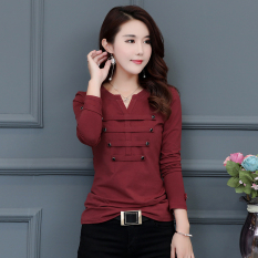 Fang Yuan Ge Kaos Oblong Dasar Wanita Aneka Warna Ditambah Beludru (Anggur merah)