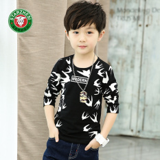Korea Fashion Style Anak-anak Katun Lengan Panjang Anak Laki-laki Bottoming Kemeja T-shirt (Hitam)