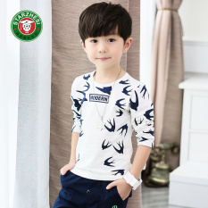 Korea Fashion Style Anak-anak Katun Lengan Panjang Anak Laki-laki Bottoming Kemeja T-shirt (Putih)