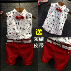 Setelan Rompi&Celana Print Anak Laki Gaya Korea