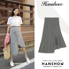 Korea Fashion Style Baru Daun Teratai Gaun Pengantin Mermaid Rok Setengah Panjang Tidak Teratur Setengah-panjang Rok Rok (Hitam Dan Putih Jaringan) baju wanita rok
