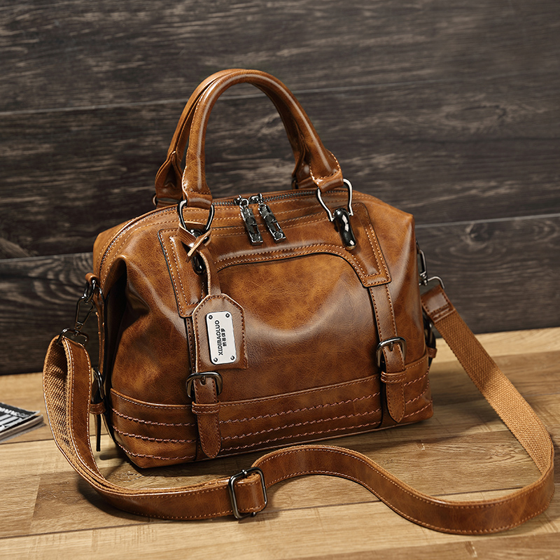 Tas Boston Jinjing Wanita Sederhana Versi Korea (Elegan coklat) (Elegan coklat)