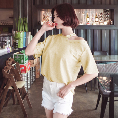 Korea Modis Gaya Baru Ramping Baju Dalaman Kaos (Warna Kuning Emas)