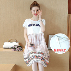 Korea Fashion Style Baru Wanita Hamil Musim Panas Gaun Baju Menyusui (Pink)