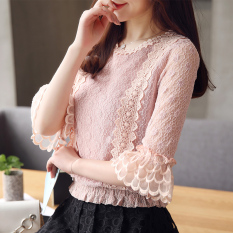 Korea Fashion Style Baru Wanita Lengan Pendek Kemeja Kecil Baju Dalaman (Merah Muda)