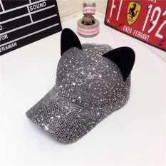 Topi Model Biasa Benang Perempuan Topi Imut Telinga Kucing (Abu-abu gelap)