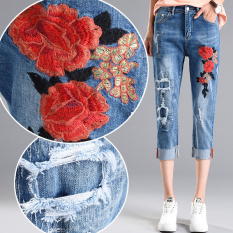 Korea Modis Gaya Bordir Warna Muda Anak Harem Celana Jeans Sobek (Kx1392 Kiri Bordir Kanan Berlubang Pasang Baik Ah)