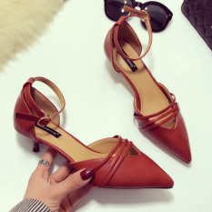 Korea Modis Gaya Elegan Awal Musim Semi Pointed untuk Tumit Medium Her (Bata Merah)
