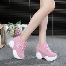 Sepatu Wanita Korea Modis Gaya Sepatu Angsa Emas Hak Super Tinggi Sol Tebal (Merah Muda Warna)