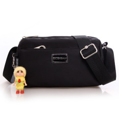 Tas Bahu Wanita Nilon Banyak Ritsleting Versi Korea (Hitam) (Hitam)