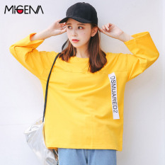 Kaos Oblong Lengan 7/8 Katun Tulen Versi Korea (Kuning) (Kuning)