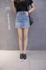 Korea Fashion Style Koboi Perempuan Slim Pendek Rok Rok Setengah Badan (Biru) baju wanita rok