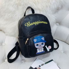 Korea Fashion Style Kulit Anak Gadis Tas Ransel Tas Punggung Kecil (Hitam Bisbol Kucing)