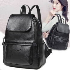 Tas Ransel Korea Gaya Busana Kulit Lembut Tas Ransel Kulit Perjalanan ((Elegan Hitam) terbatas Mengirim Eyeshadow)