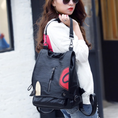 Korea Fashion Style Kulit Domba Dwiguna Tunggal Tas Ransel Tas Ransel (Hitam)