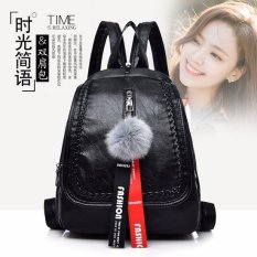 Korea Fashion Style Kulit Lembut Perempuan Winnie The Pooh Tas Ransel Tas Mini (Hitam Polos)